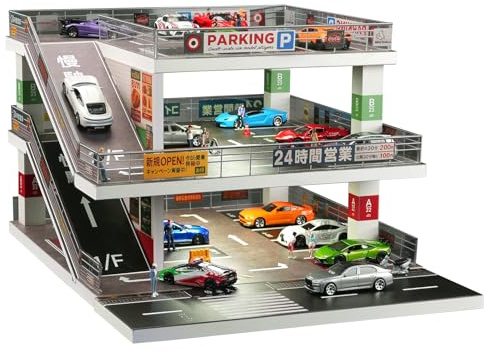 1:64 Die-Cast Car Display Case. Open-air Parking lot Scene with ramp Structure. Car Model Display Stand, Suitable for Hot Wheels Vehicles. (Light Gray)