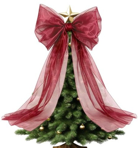 Julgransrosett 200 x 50 cm elegant återanvändbar tyll | En jättelik julgransrosett för granens till Dekoration av Festväggar Verandor Eldstadsställningar Trappräcken och