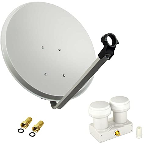 PremiumX Satelliten-Komplettanlage 80cm SAT-Schüssel Aluminium LNB | Single Monoblock Astra Hotbird, 2 SAT für 1 Teilnehmer | Empfang auch bei schlechtem Wetter | Langlebig