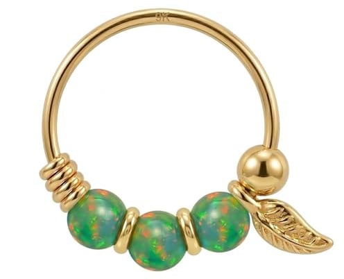 Monster Piercing | 9K Gold | Nasenring Nasenpiercing 22 Gauge - 8MM Durchmesser | Opal Perlen | offener Nasenring | Nase Piercing Frauen Männer