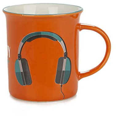 balvi Henkelbecher Enjoy Farbe Orange Origineller Becher in Vintage-Farben mit Kopfhörer-Design Keram