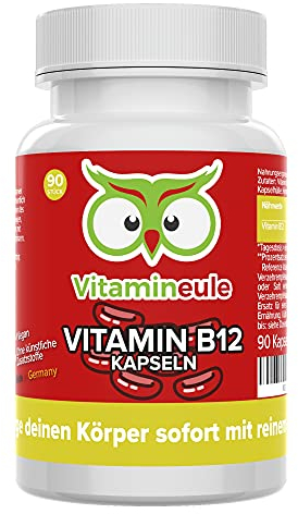Vitamin B12 Kapseln - hochdosiert 500 µg Methylcobalamin - bioaktiv, pflanzlich & vegan - Produktion in Deutschland - laborgeprüft & ohne künstliche Zusätze - für Erwachsene & Kinder - Vitamineule®