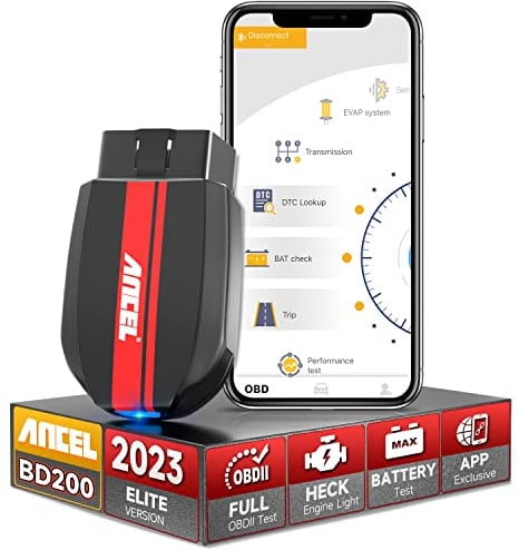 ANCEL BD200 OBD2 Bluetooth 5.0 Adapter Scanner Exklusive kostenlose APP mit Batterietest, Leistungstest, Reiseanalyse obd2 diagnosegerät Bluetooth Motorcode-Lesegerät für iPhone, iPad & Android