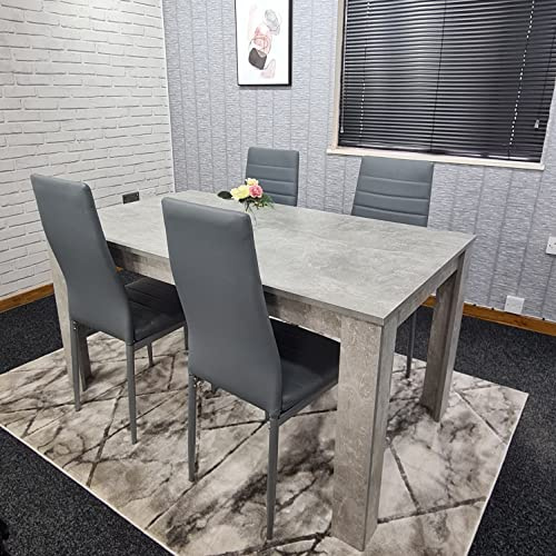 Dining Table and Chairs Set Light Grey Kitchen with 4 Faux Leather Chairs | KOSY KOALA Dining Table and Chairs Set - Light Grey Kitchen Table with 4 Grey Faux Leather Dining Chairs - 117 x 77 x 75 cm