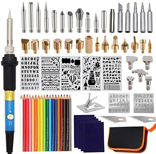 71Pcs Wood Burning Kit - Adjustable Temperature Pyrography Pen Set for Engraving & Crafts with Stencils, Wood Soldering Tips & Pencils