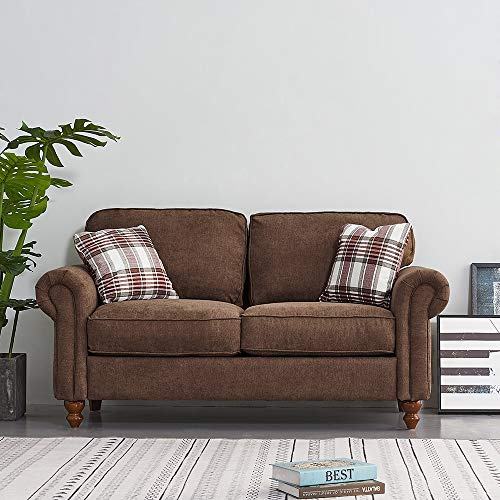 Panana Retro Design Fabric Sofa - 2 Seater with 2 Free Cushions (Brown)
