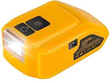 Battery Adapter for Dewalt 14.4V/18V/20V Lithium Ion Battery DC Port & LED Work Light &Dual USB Charger Power Source Power Supply Compatible with Dewalt DCB090 DCB091