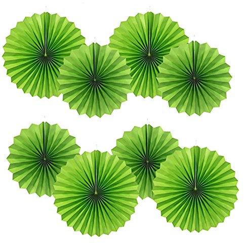 GAKA FAVOR Party Hanging Green Paper Fans Set,40.6CM(16in) and 30.4CM(12in) Round Paper Ceiling Party Decoration Suppiles,Set of 8