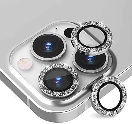 Suoman 3-Pack Compatible with iPhone 13 Pro/13 Pro Max Camera Lens Protector, Premium Tempered Glass Aluminum Rim Camera Lens Screen Protector for iPhone 13 Pro/13 Pro Max [Glitter Diamonds]