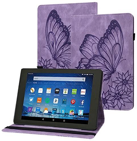 Blllue Funda para tablet Fire HD 8 y Fire HD 8 Plus (10ª generación, versión 2020), diseño retro de mariposa delgada con soporte para tablet Fire HD 8 (versión 2020) (morado)