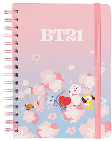 Grupo Erik Bullet Journal Dotted BT21 Cherry Blossom Hard Cover Notizblock, Ringbuch Notizbuch, Dotted Tagebuch, Mit Ringbindung Offizieller Merch, Rosa, A5