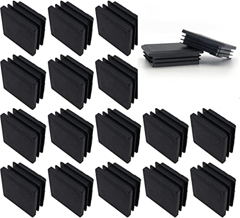 NUZAMAS Lot de 20 embouts carrés en plastique noir - 50 x 50 mm - Tubes carrés antidérapants - Capuchons en plastique - Embout d'échappement pour chaises, bureaux, tables