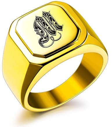 OTXIXTO Anfangsring Buchstabe Siegelring für Männer Frauen Personalisierter Name Gravierter Edelstahl Modeschmuck Hochzeit Paare Vatertagsgeschenk mit Ringgröße Einsteller (Gold, Größe 54)