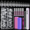False Nails, MORGLES 600pcs Acrylic Almond Clear Fake Nails with Glue, Buffer Bocks, Emery Board, Cuticle Pusher and Fork,12 Sizes(0-11) in Box
