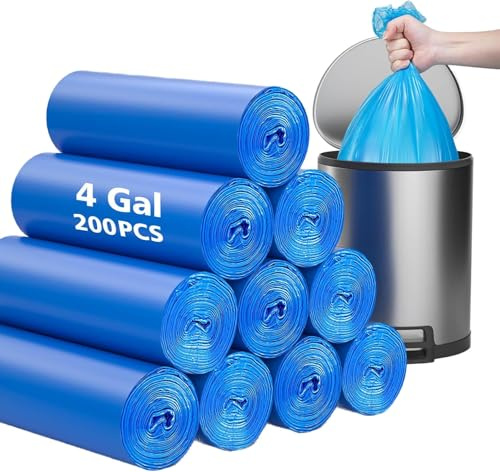 AYOTEE Compostable Trash Bags - 4 Gallon, 200 Packs, Biodegradable, Blue Recycle Bags, No Leak, Small Garbage Bags, Unscented, 4-6 Gal Bathroom Trash Bags
