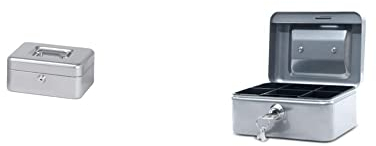 Maul Geldkassette 2, Silber, Herausnehmbarer Hartgeldeinsatz, 200 x 90 x 170 mm, 5610295, 1 Stück & Geldkassette 1, Silber, Münzgeldeinsatz Herausnehmbar, 153 x 81 x 125 mm, 5610195, 1 Stück