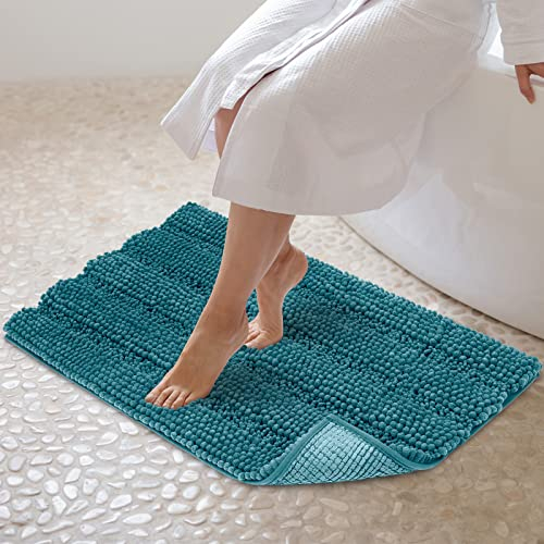 JARITTO Badezimmerteppich rutschfest Badteppich Waschbar Badvorleger Badematte für Badewanne, Dusche und Badezimmer WC Mikrofaser Chenille Saugfähig - 51 x 81 cm (Blau)