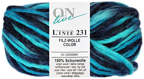 HDK-VERSAND 50 Gramm ONline Linie 231 Filzwolle Color aus 100% Schurwolle (0116 Türkis Mix)