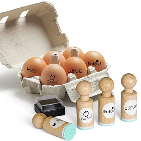 Eierstempel, 4 Stück, Eierstempel für frische Eier, Eierstempel, 4 einzigartige Designs mit Stempelkissen im Lieferumfang enthalten, Eierstempel für frische Eier personalisiert, Hühnereierstempel