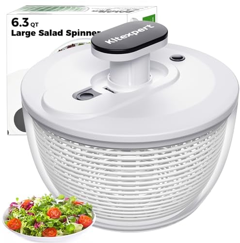 Kitexpert Effektive große Salatschleuder, 6,3 l, einfach zu bedienender Profi-Pumpschleuder mit Schüssel, Einhandpumpe, spülmaschinenfest, Mehrzweckschleuder, Schwarz