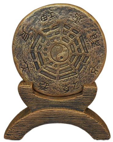 gartendekoparadies.de Chinesisches Gartenhoroskop Yin und Yang, H. 47 cm, 13 kg, Gold, frostsicher aus Steinguss für Außenbereich