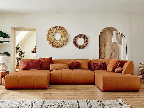 Lisa Design Onyx – 7-Sitzer Wohnlandschaft rechts – aus Stoff Rostfarben