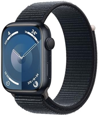 Apple Watch Series 9 [GPS 45mm] Smartwatch with Midnight Aluminum Case with Midnight Sport Loop One Size. Fitness Tracker, Blood Oxygen & ECG Apps, Always-On Retina Display, Water Resistant