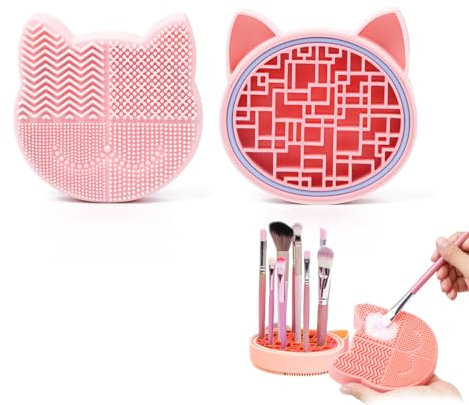 Tapis de nettoyage 2 en 1 pour pinceaux de maquillage en silicone avec support de séchage pour pinceaux, outil de lavage portable pour maquillage