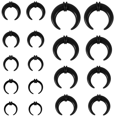 ZS 9 Pairs Pincher Tapers Septum Rings, Acrylic Buffalo Horseshoe Stretcher Expander Piercing Kit for Stretching Pierced Nose Ear Gauge 9 Size 14G - 00G (Black)