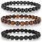 Mabor Perlenarmband Herren Schwarz,3 Stück 8mm Tigerauge Armband Herren Stretch Set Schwarzes Kristall Tigerauge Armband Männer Frauen Geschenk für Ihn Freund Ehemann