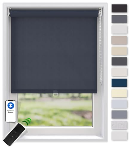 EFIXS Sonnenschutz Rollo, transparent, Breiten: 40-240, Höhe bis 275 cm, Hier 210 x 190 cm (BxH), Indigo, Blendschutz, Kettenzug, Springrollo, Motor