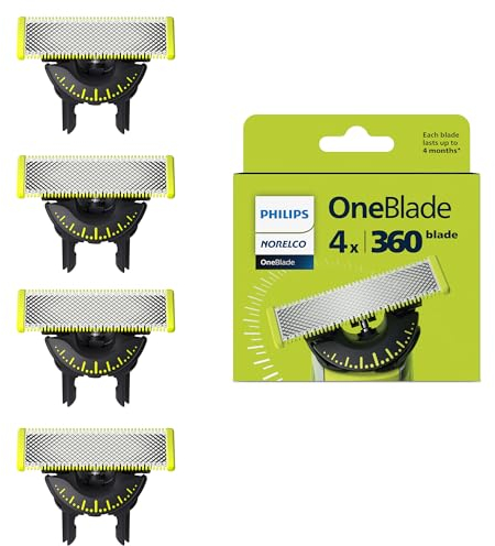 Philips Norelco OneBlade 360 Klingen, echte Ersatzklingen für OneBlade Elektrorasierer und Trimmer, 4 Stück, QP440/80