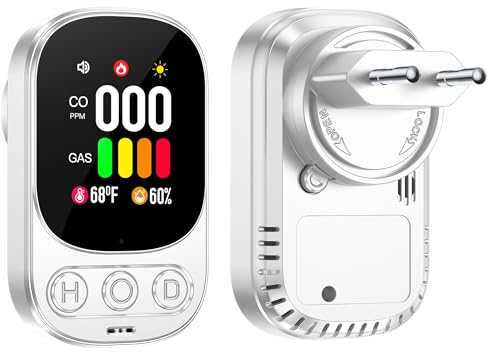 Gedsffati Detector de Gas y Monóxido de Carbono con Enchufe para Hogar, Detector de CO para Casa, Alarma de Gas Combustible para Gas Natural LPG Metano Propano Butano, Blanco, HD08-G