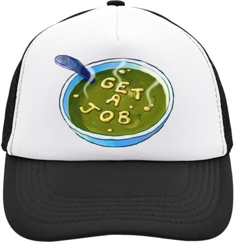 Functon+ Get A Job Soup Artwork Mesh Back Trucker Cap Adjustable Snapback Hat Casu White, Schwarz , Einheitsgröße