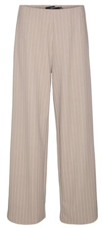 VERO Moda VMBERLIN My MW Wide Print Trousers Noos, Silver Mink/Stripes: Oatmeal Pinstripes, M / 32L
