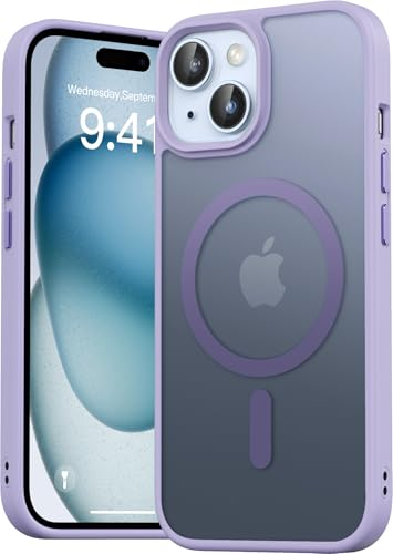 Natiiozie Magnetisch Hülle Kompatibel mit iPhone 15 6,1 Zoll, Matt Handyhülle Kompatibel mit MagSafe, Stoßfest Kratzfest Schutzhülle Nie Vergilbung rutschfest Rückseite Case Hells Lila