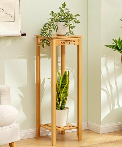 Tall Plant Stands Indoor,Floor-Standing Bamboo Plant Flower Stand,2-Tier Flower Pots Holder Corner Plant Stand for Home Living Room Balcony Decor ,B-90cm