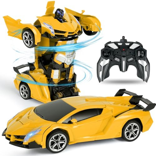 HOTUT Fernbedientes Auto, 1:18 Transformer Roboter Spielzeug mit 2.4GHz Fernbedienung, Polizeiauto - 2-in-1 Transform Geschenk für Jungen und Mädchen ab 6 Jahren