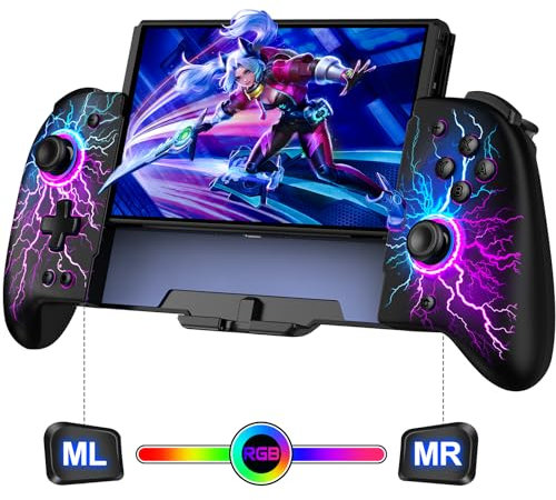 Unique Programmable Wireless Switch Controller Replacement for Nintendo Switch/OLED,One-Piece Nintendo Switch Pro Controller with Cool RGB/Auto Turbo/Vibration/Precise Motion Control/Wake-Up