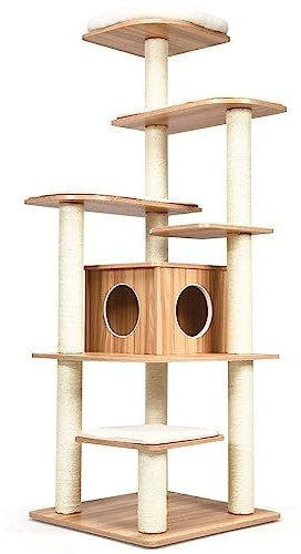 FANTASK Árbol rascador de 175 cm, 6 Niveles, casa de Juegos para Gatos con Cueva y esteras, árbol de Actividades para Escalar