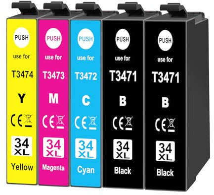 Yowell 5X 34XL Druckerpatronen Kompatibel für Epson 34XL 34 XL Multipack für Workforce Pro WF-3720 WF-3725 WF-3720DWF WF-3725DWF