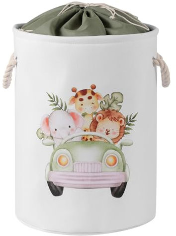 INough Baby Laundry Basket, Laundry Hamper for Boys Toys Storage Box with Drawstring Closure, Baby Hamper for Nursery, Baby Clothes Storage Basket with Handle, Safari Nursery Accessorie (Safari)