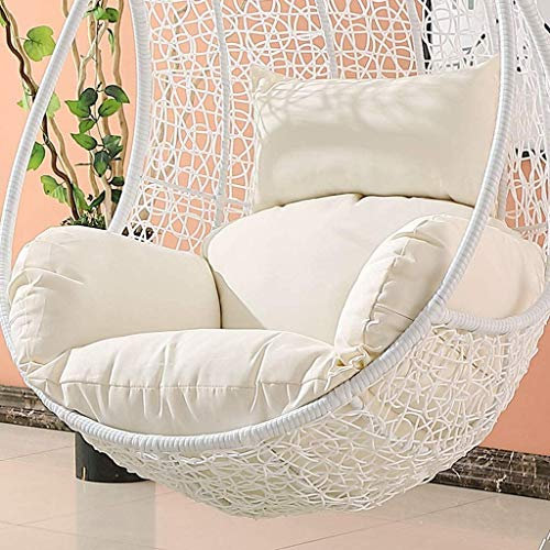 Outdoor Patio Wicker Hanging Basket Swing Chair with Waterproof Tear Drop Egg Cushion White