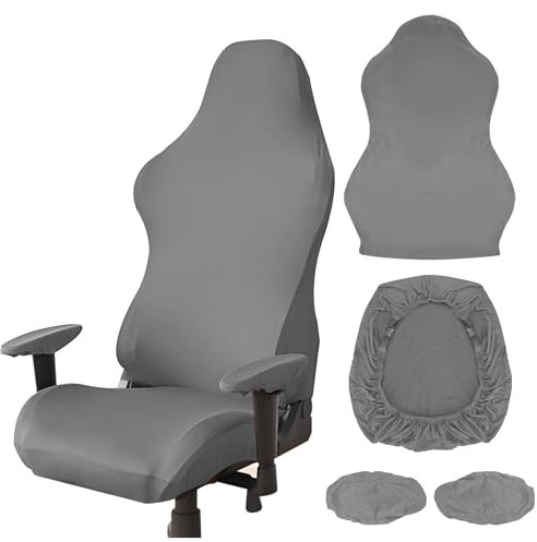 Thatyro Polyester Gaming Chair Cover Set, Stretchable Game Chair Slipcovers with 2 Armrest Covers, Scratch-Proof Gamer Desk Chair Covers for Computer Office Seat (Gray)