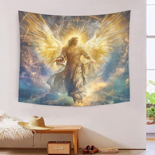OFLAMIRUX Erzengel Michael 3D Tapestry Tapestry Wall Hanging Wandtücher Engel Bedding Poster Wall Art Für Die Wand in Living Room Decoration Großes Wandteppich Aesthetic 100cmx150cm