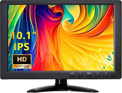 Monitor CCTV, 10,1 pulgadas, pequeño, 1024 x 600 IPS, monitor portátil con soporte, altavoces incorporados, carcasa, pantalla, mando a distancia, entrada DMI/VGA/BNC/USB para cámara de seguridad, Xbox