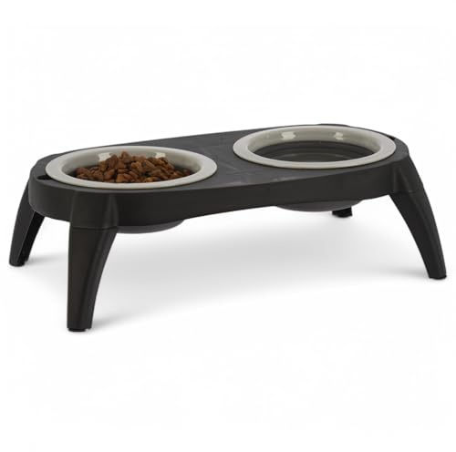 MIJOMA Bols de nourriture pour animaux de compagnie avec support - Gamelles surélevées pour chiens et chats - Antidérapantes - 500 ml - Diamètre : 17 cm - Hauteur réglable - Plastique - 40 x 21 x 12
