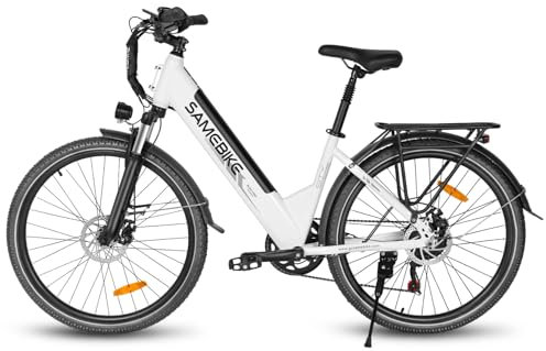 SAMEBIKE 26 Zoll E-Bike Herren Damen mit 250W Motor, 36V 540Wh Akku, Elektrofahrräder E-Fahrrad mit 7-Gang-Getriebe, LCD-Display, Pedelec Citybike EBike, Grün (Urban, White)