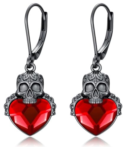 PARYFO Totenkopf Ohrringe 925 Sterling Silber Schwarzer Totenkopf Ohrring mit Kristall Totenköpfen Gothic Schmuck Halloween Schmuck Damen Totenkopf Geschenke für Männer Frauen Mädchen Mutter