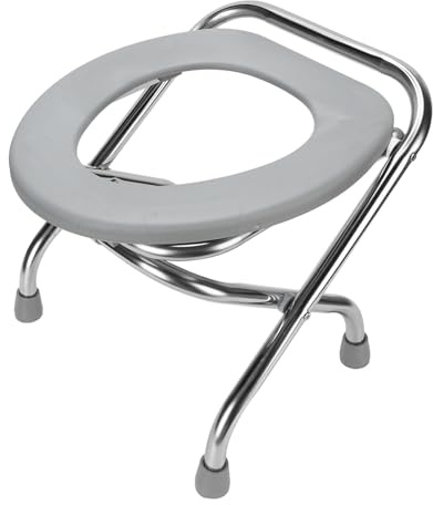 Chaise de Commode Pliante, Siège de Toilette Portable en Acier Inoxydable pour Adultes, Base Non Glissante, Conception Ergonomique, Chaise de Pot de Voyage Pratique pour les (30cm)